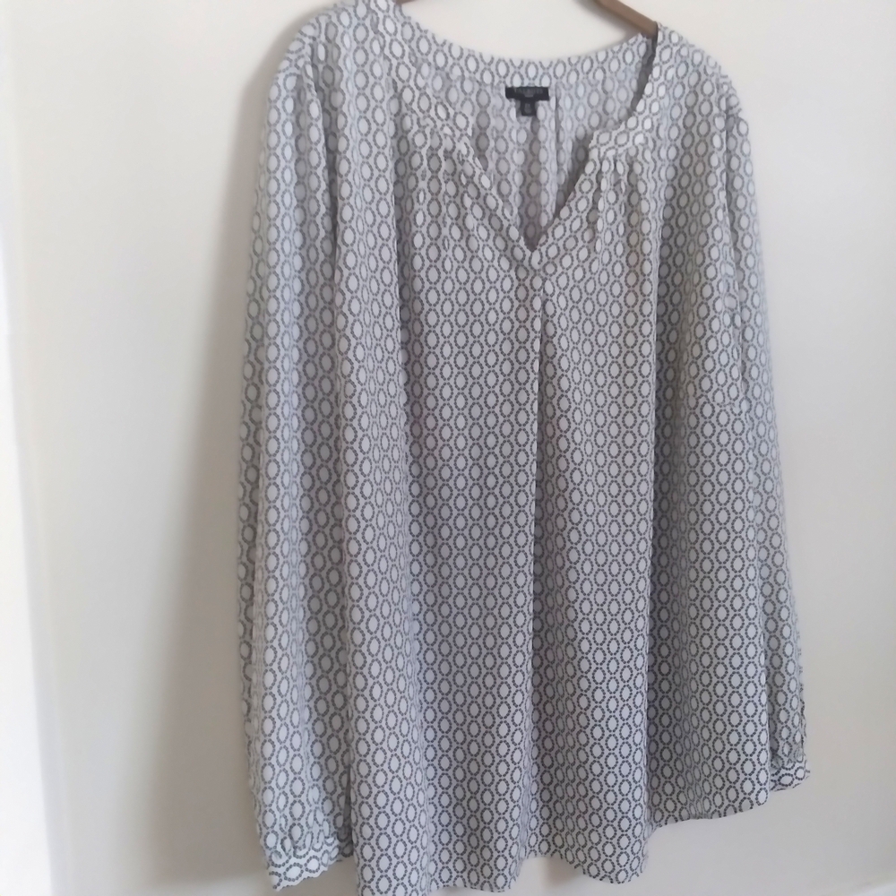 Talbots Tunic Blouse Top Lagenlook Black White‎ Geometric Print Lightweight 2X